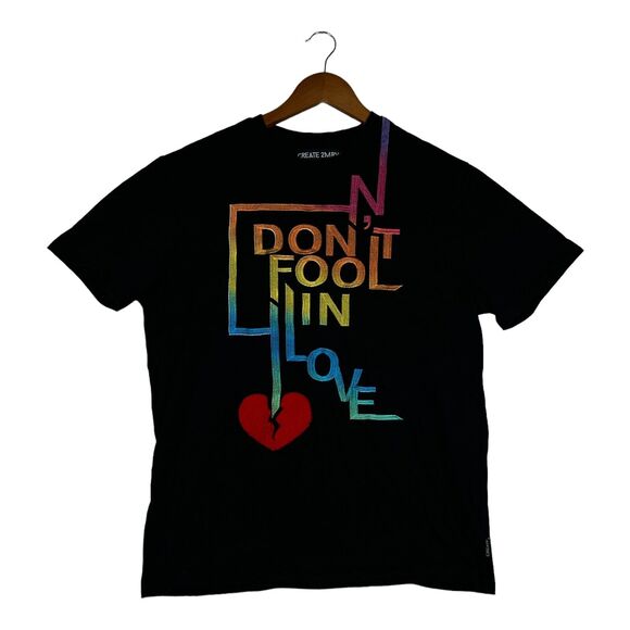 Men's Create 2MRW Don't Fool In Love T-Shirt Embroidery Rainbow Street Wear sz L - Picture 1 of 6